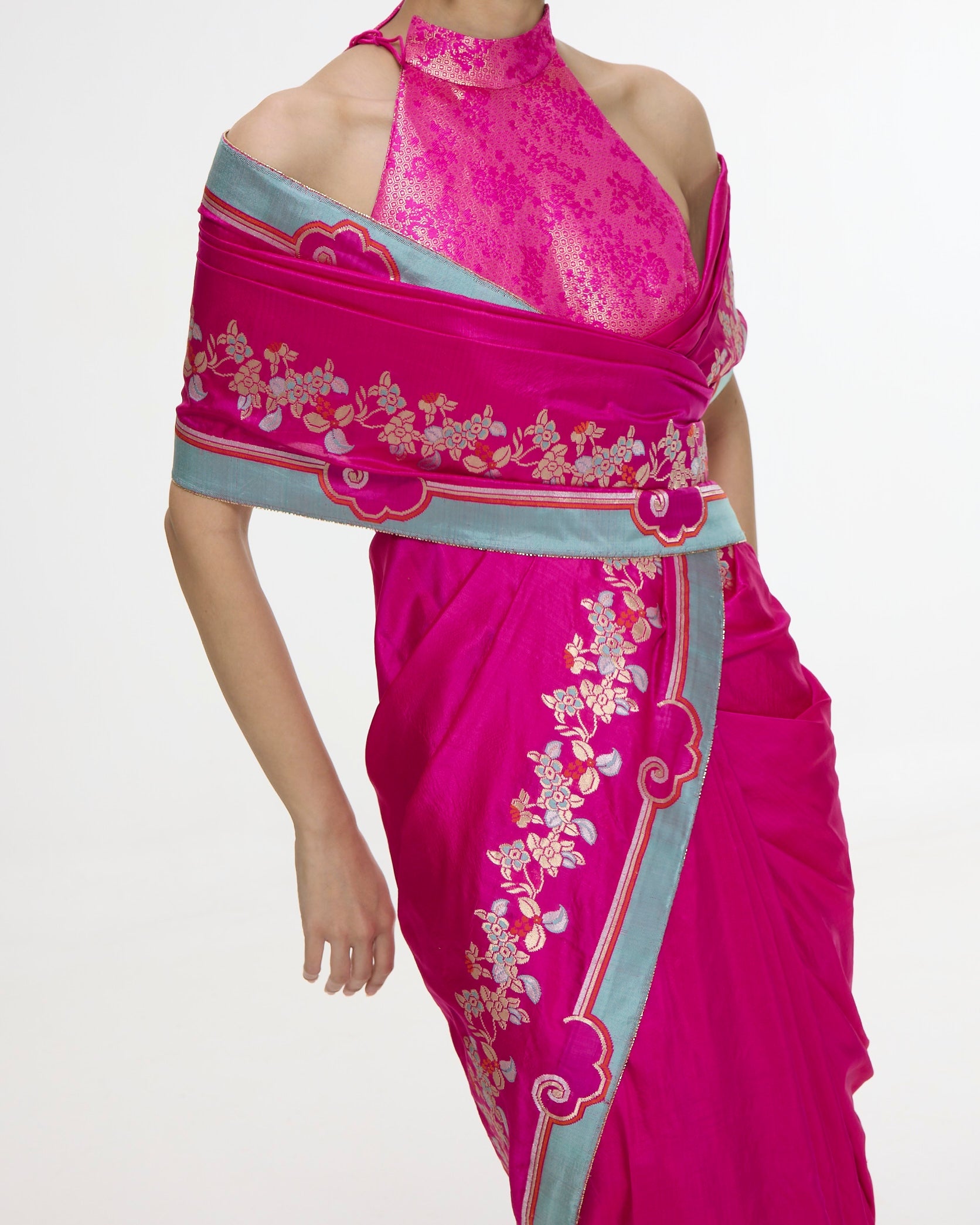Handwoven Fuchsia Pink Mashroo Silk Sari