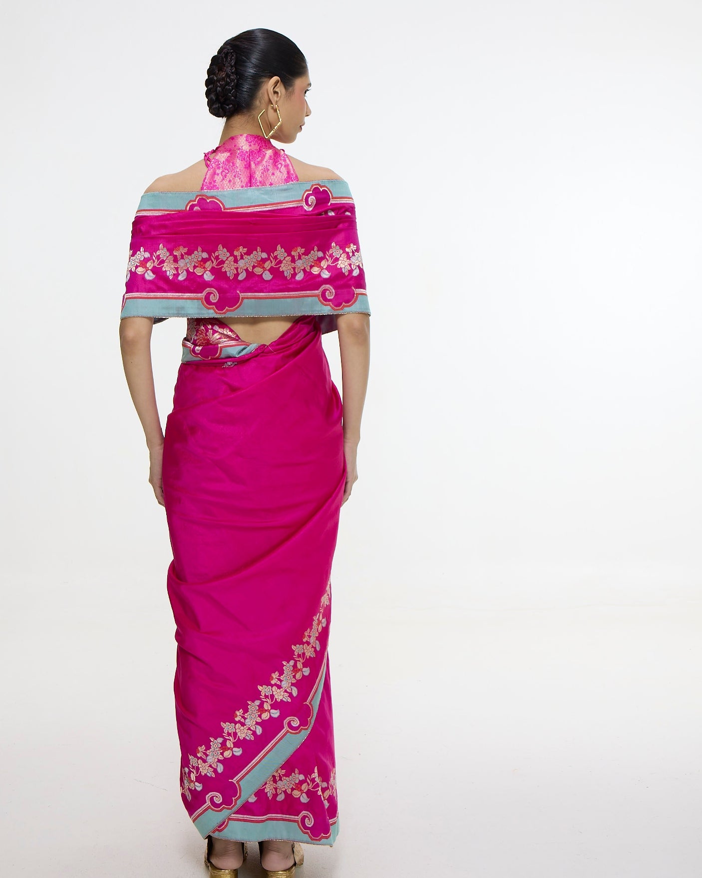 Handwoven Fuchsia Pink Mashroo Silk Sari