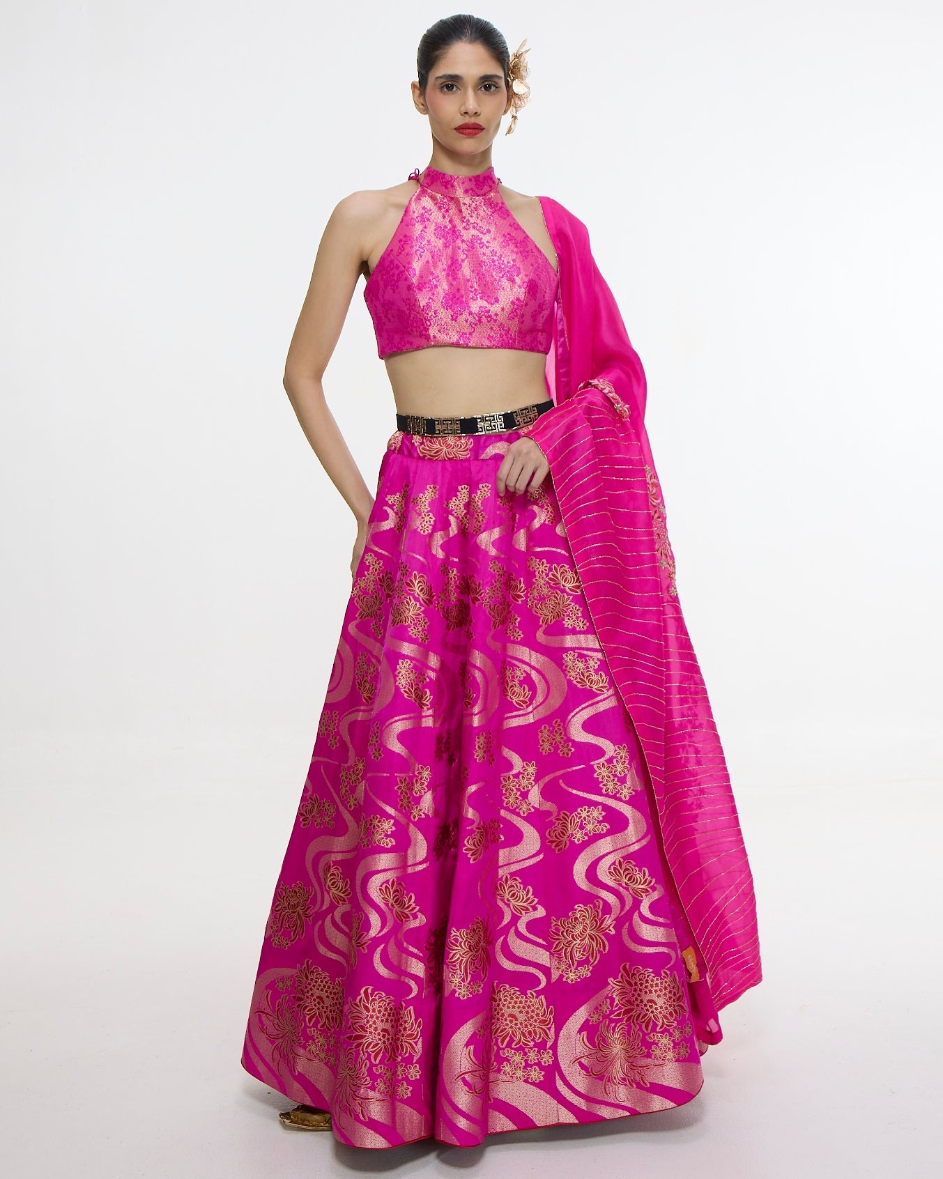 Handwoven Fuchsia Cutwork Lehenga Set