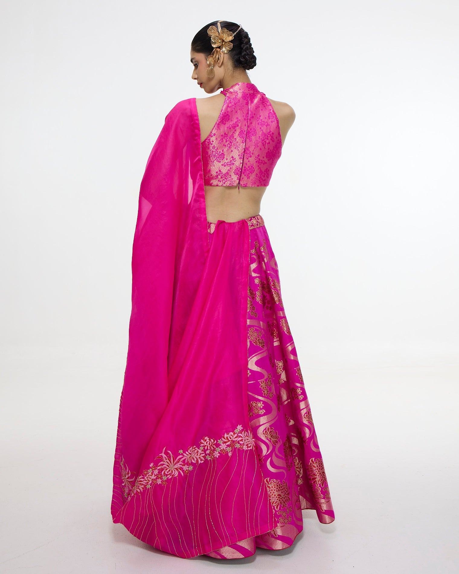 Handwoven Fuchsia Cutwork Lehenga Set