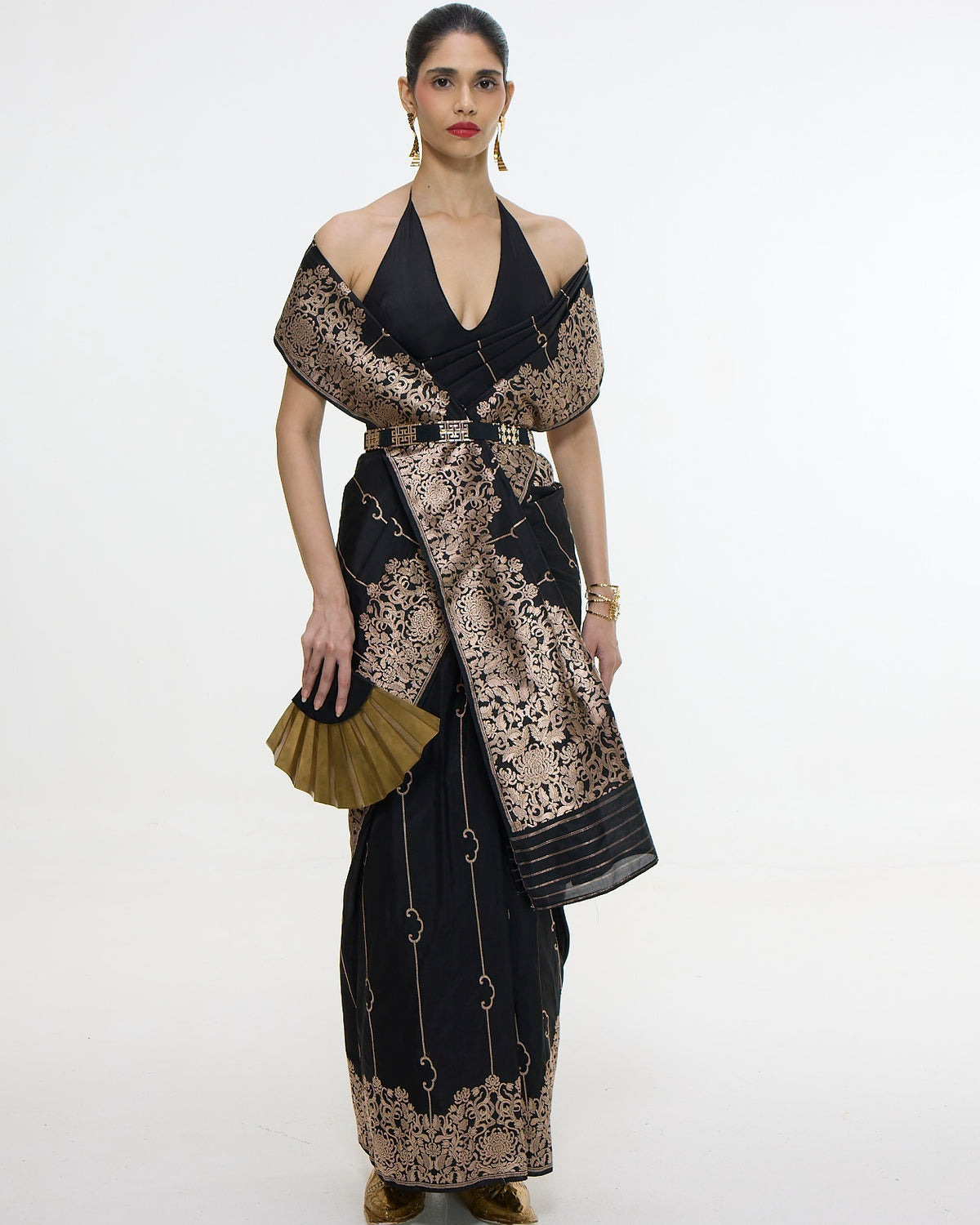 Handwoven Black Mashroo Silk Sari