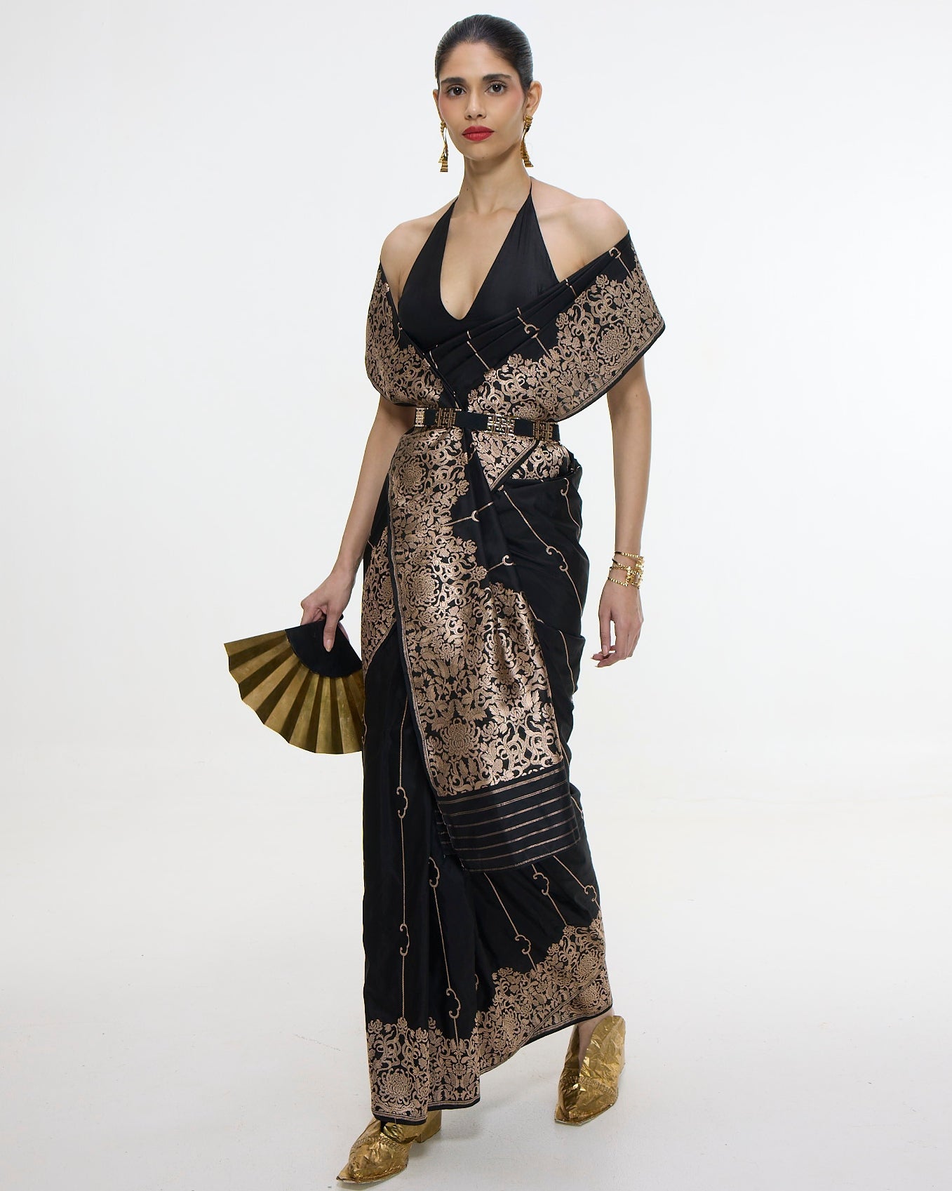 Handwoven Black Mashroo Silk Sari