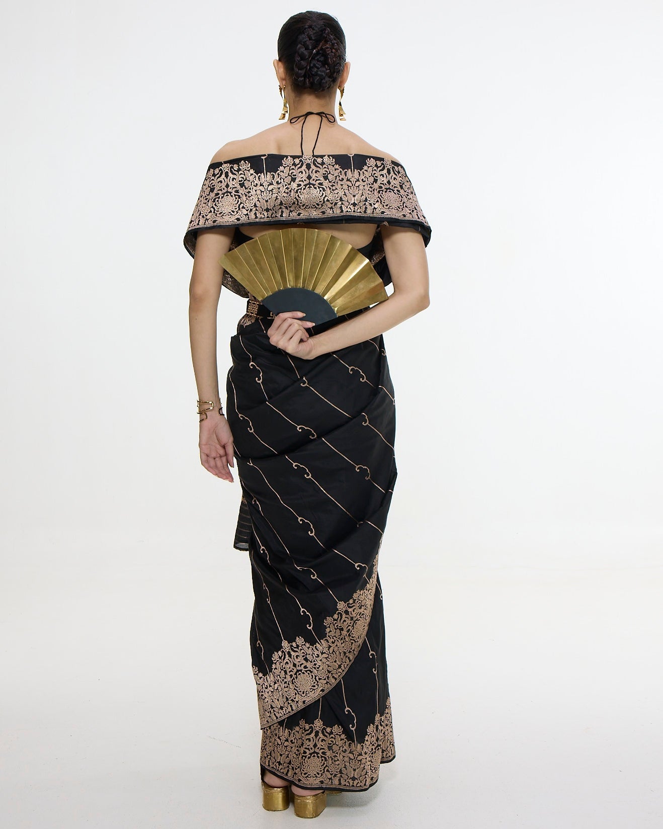 Handwoven Black Mashroo Silk Sari