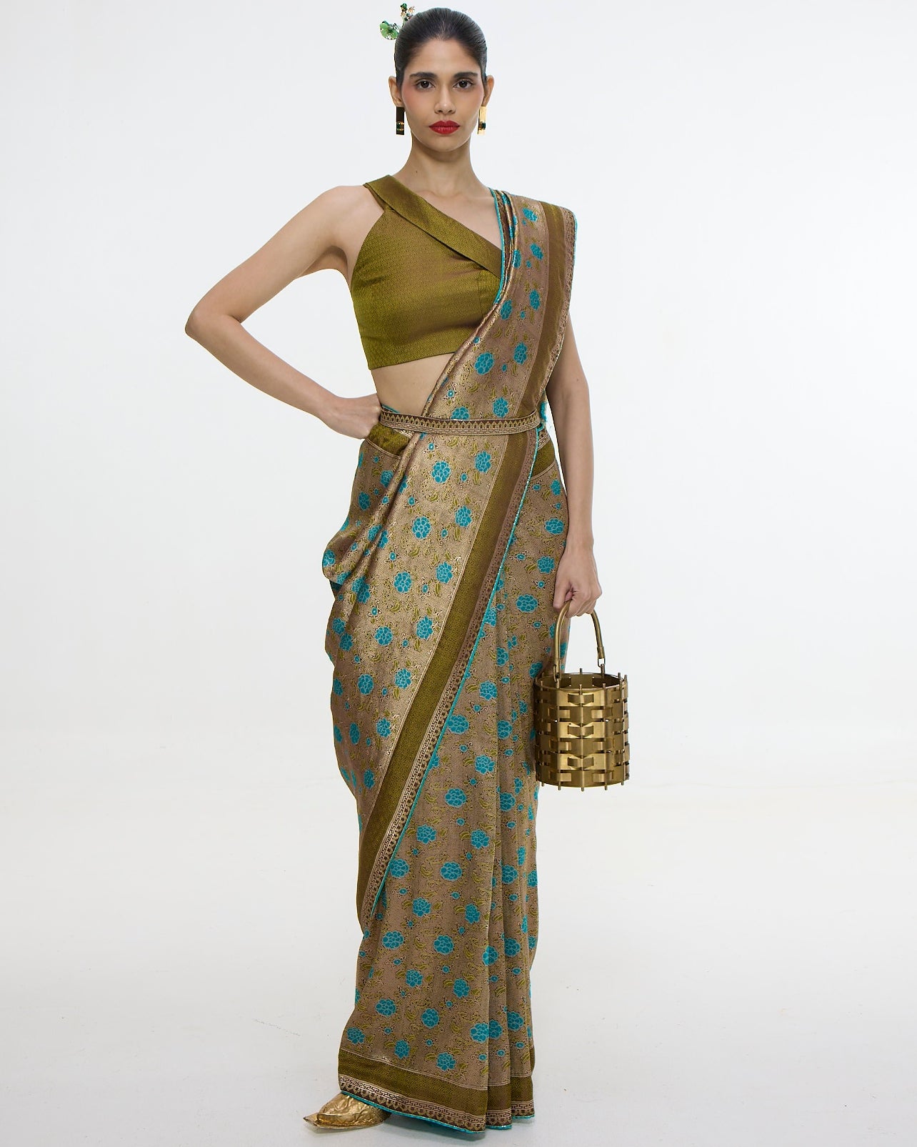Handwoven Olive Green Sari