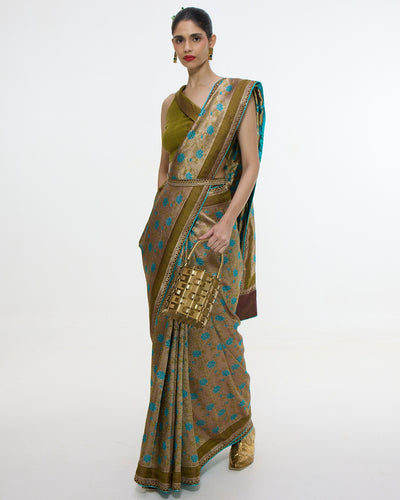 Handwoven Olive Green Sari