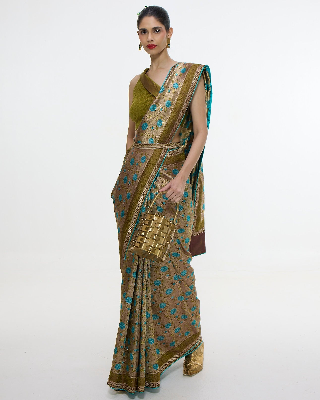 Handwoven Olive Green Sari