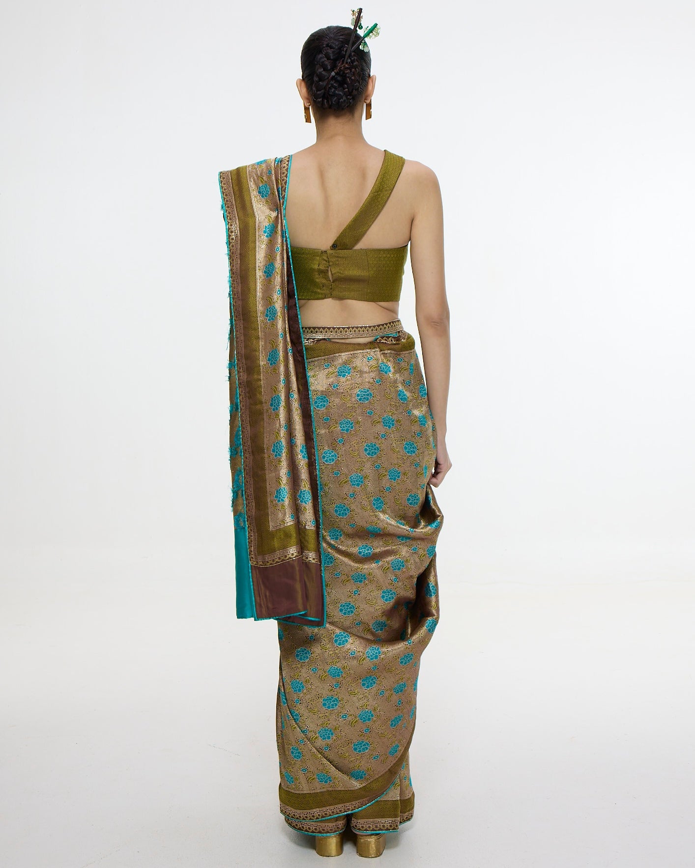 Handwoven Olive Green Sari