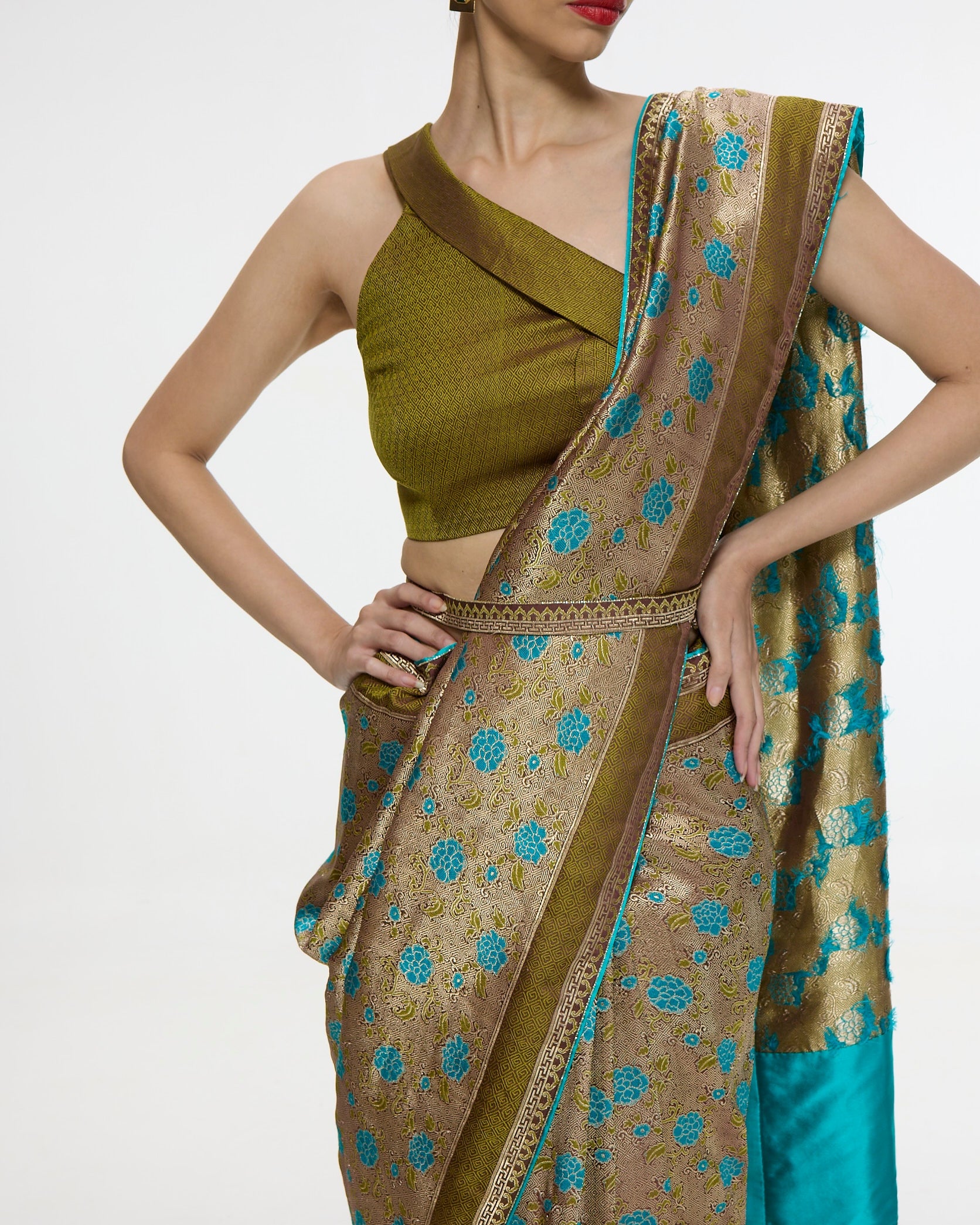 Handwoven Olive Green Sari