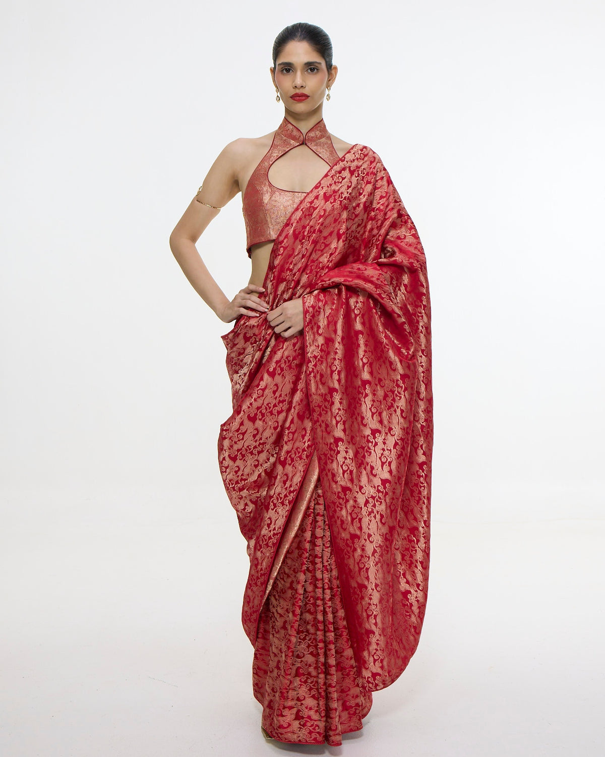 Handwoven Crimson Red Silk Tissue Sari