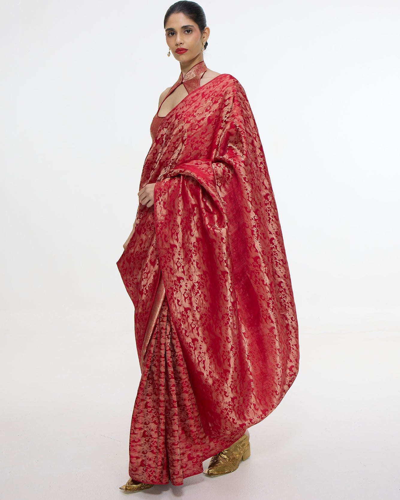 Handwoven Crimson Red Silk Tissue Sari