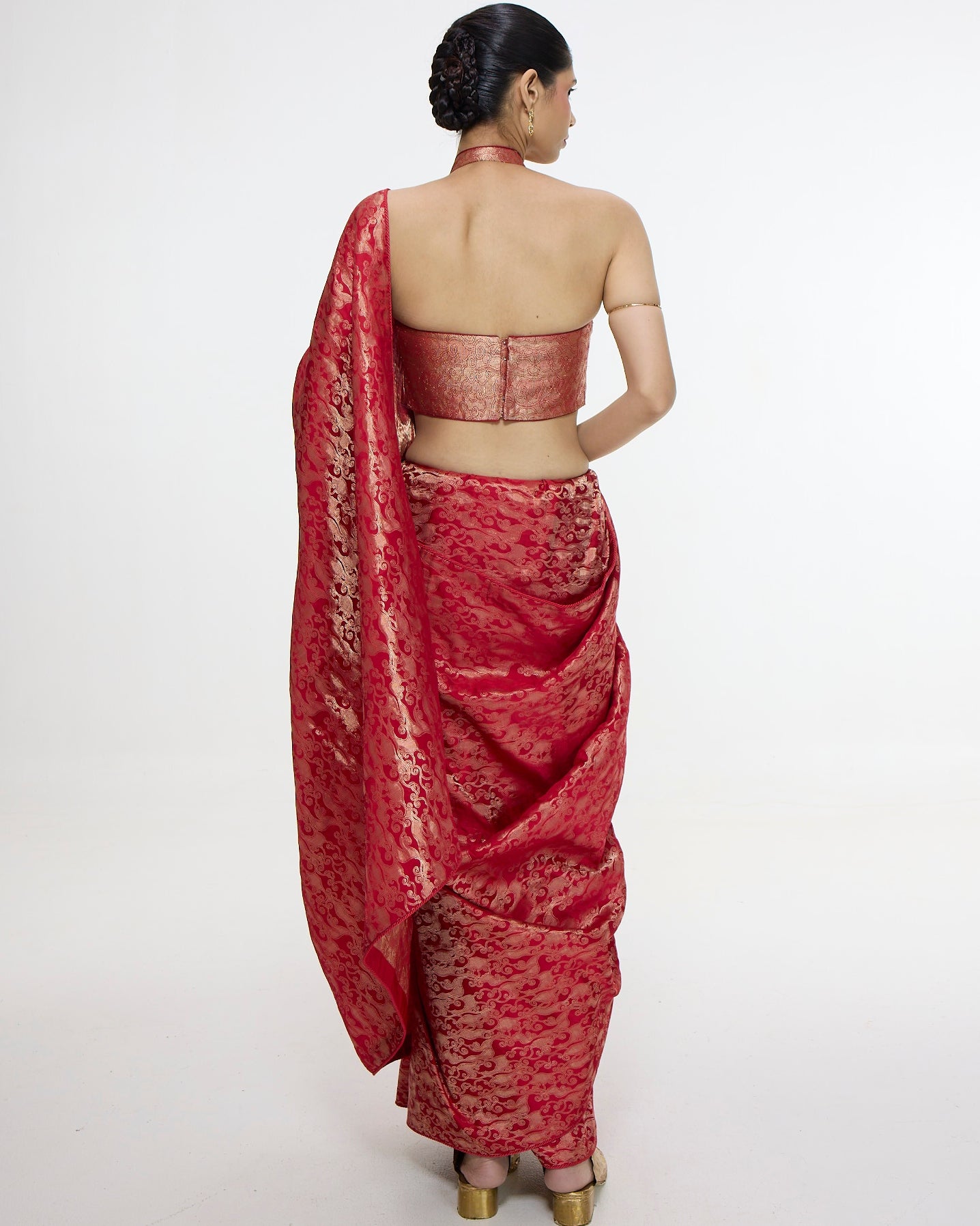 Handwoven Crimson Red Silk Tissue Sari