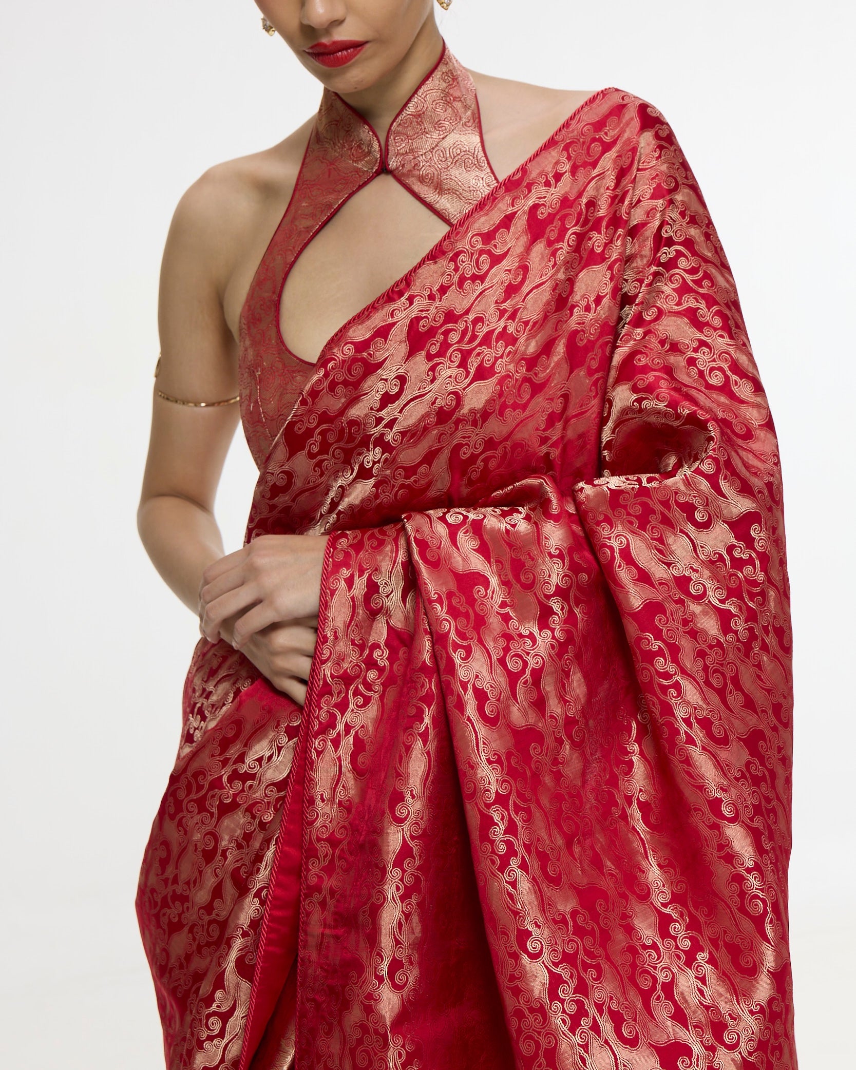Handwoven Crimson Red Silk Tissue Sari