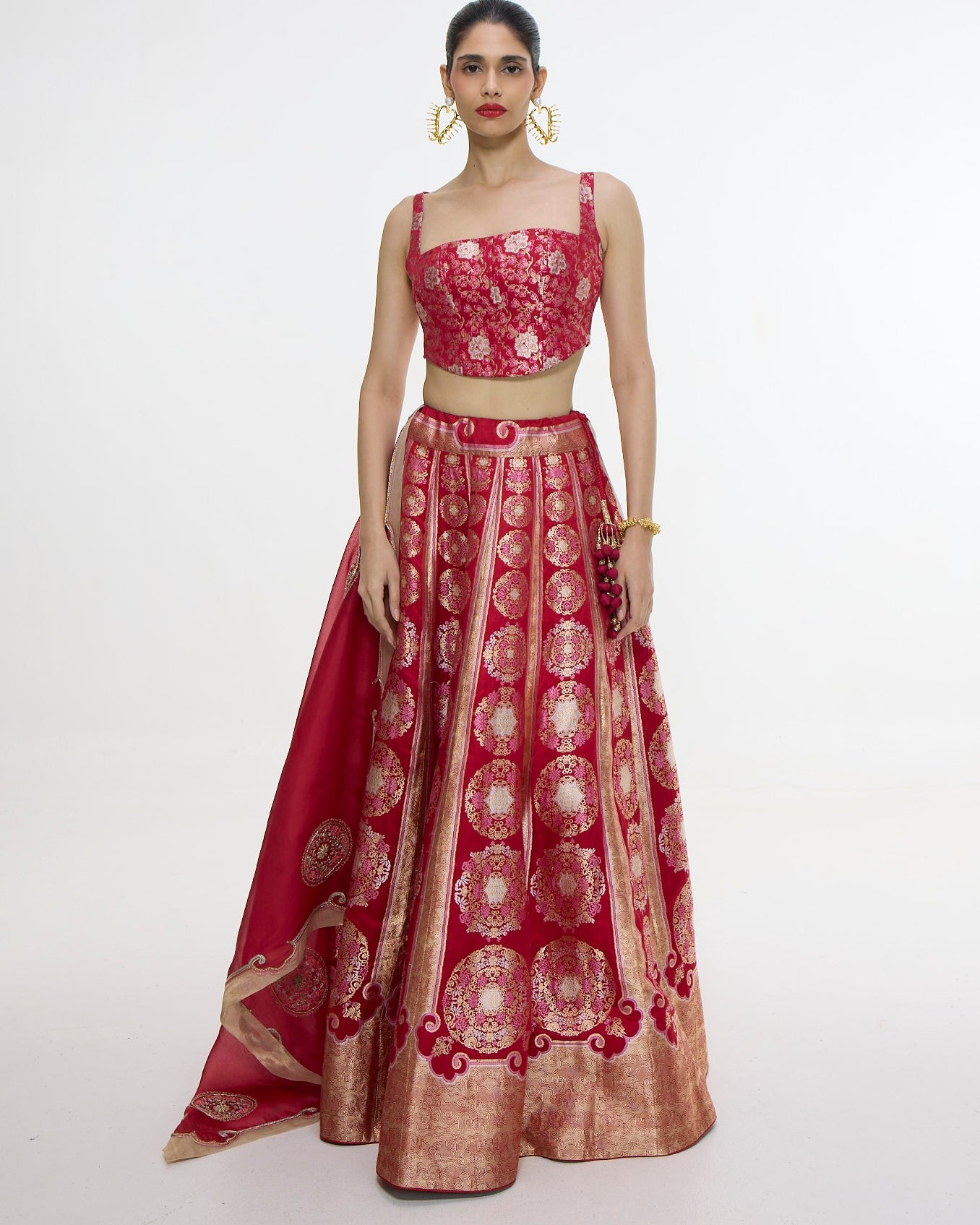 Handwoven Ruby Red Lehenga Set