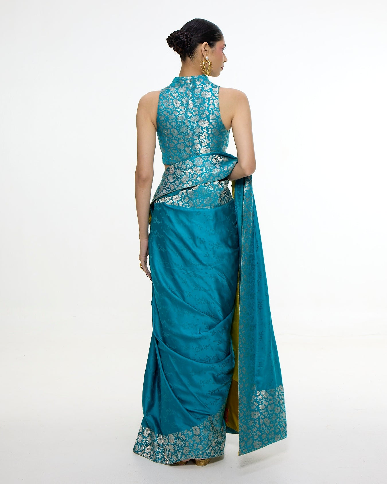 Handwoven Coral Blue Sari