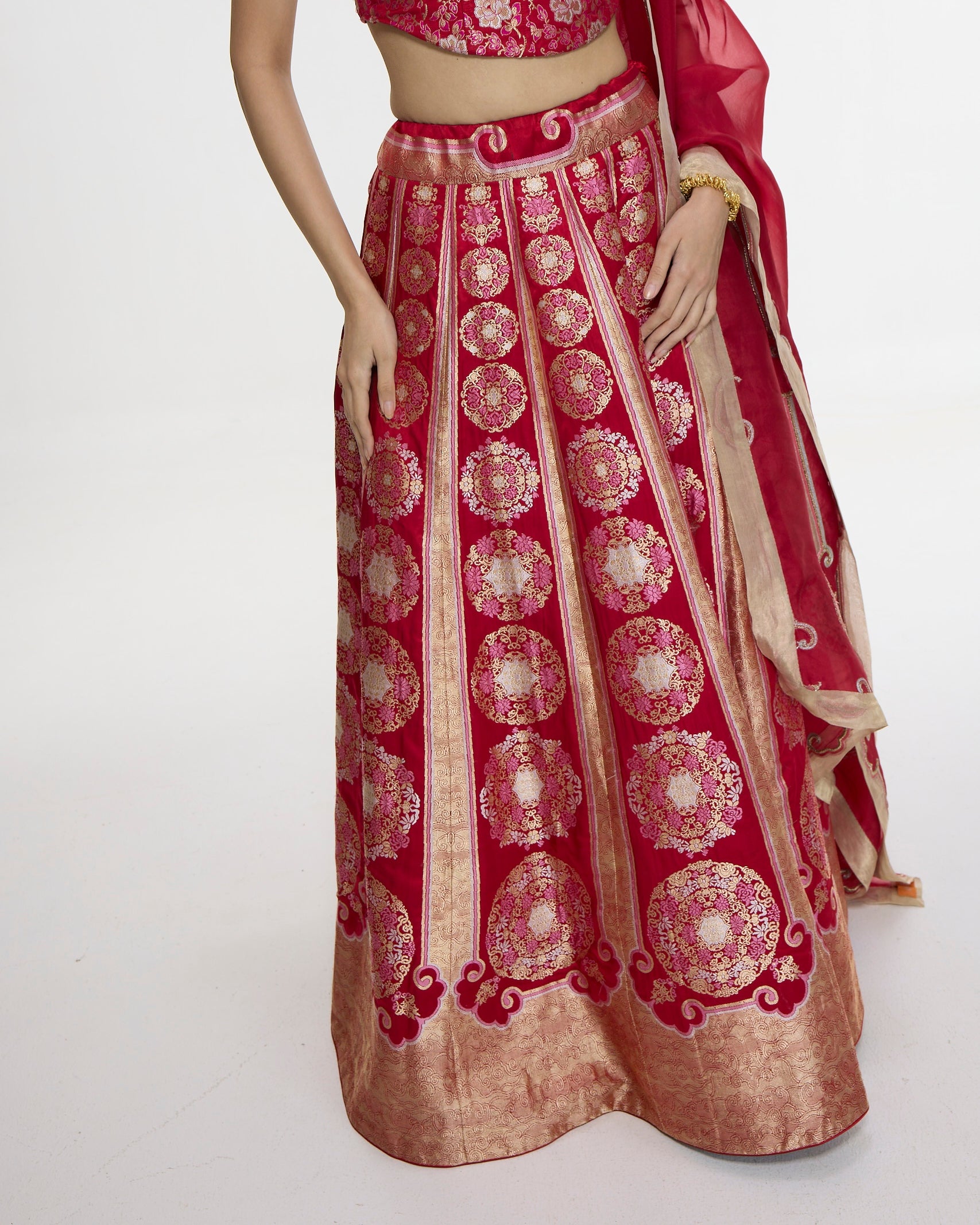 Handwoven Ruby Red Lehenga Set