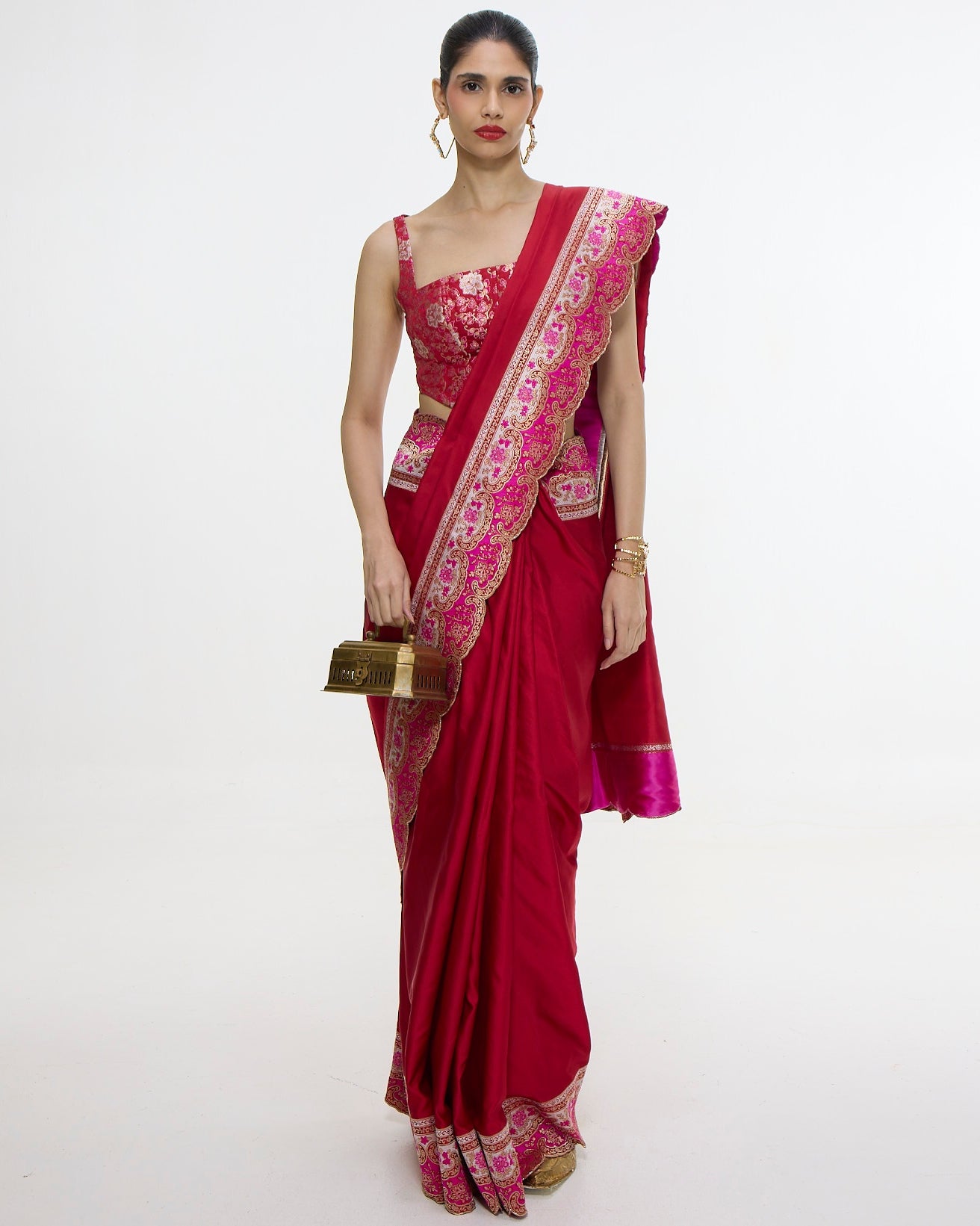Handwoven Rose Red Silk Sari