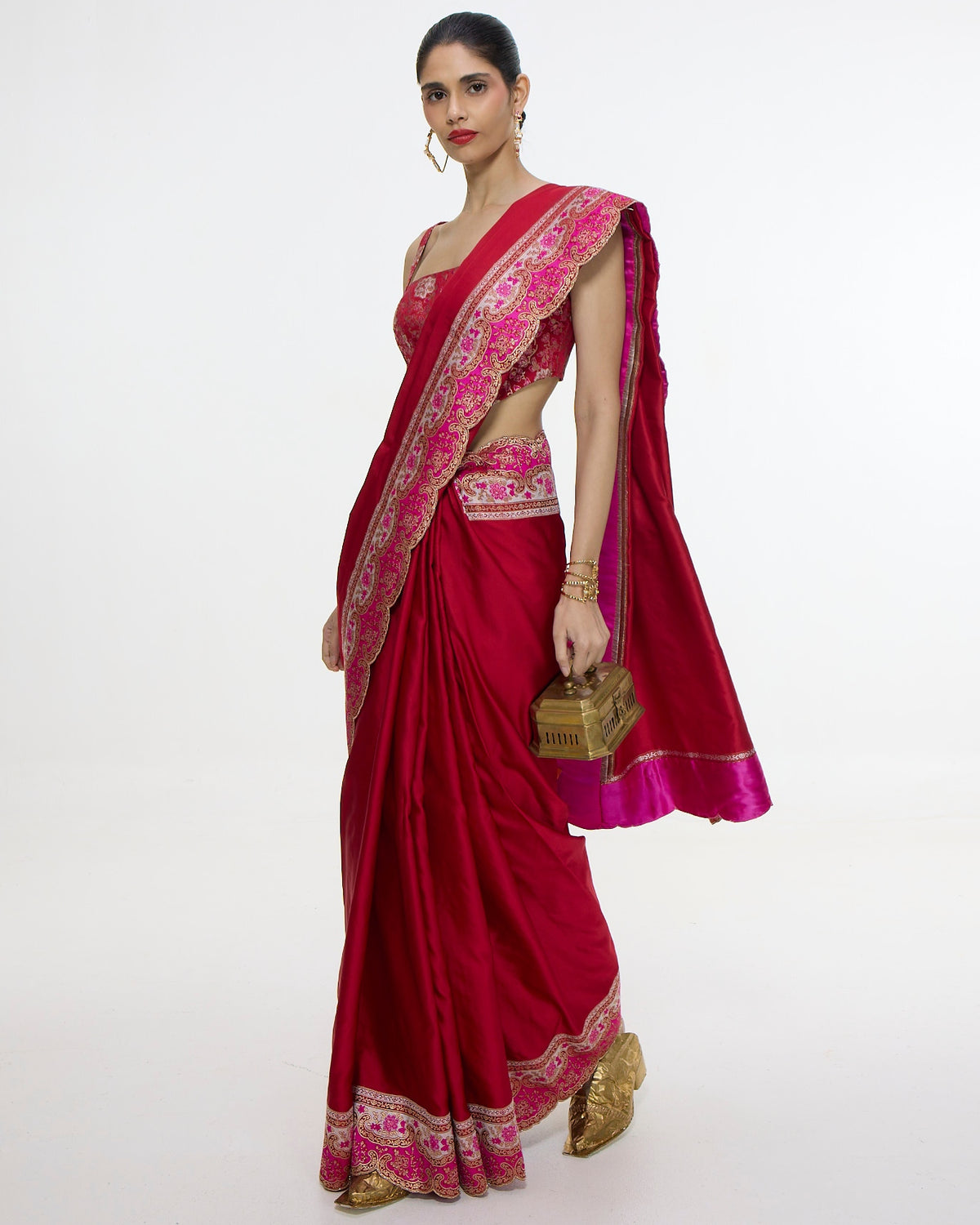 Handwoven Rose Red Silk Sari