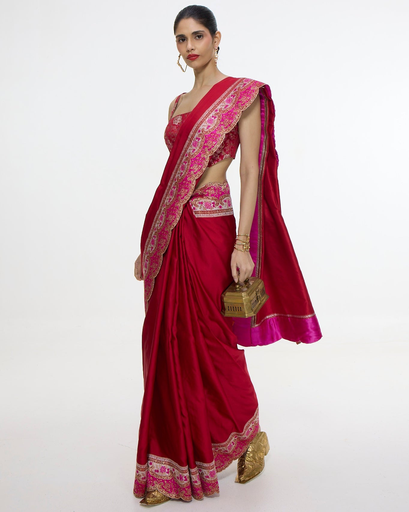 Handwoven Rose Red Silk Sari