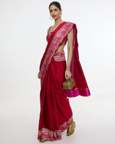 Handwoven Rose Red Silk Sari