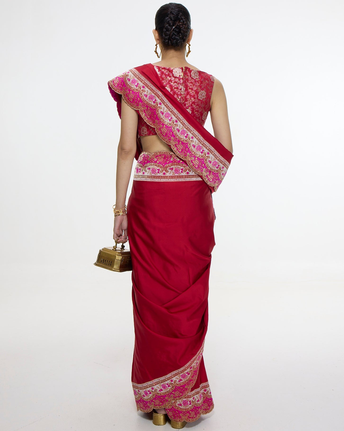Handwoven Rose Red Silk Sari
