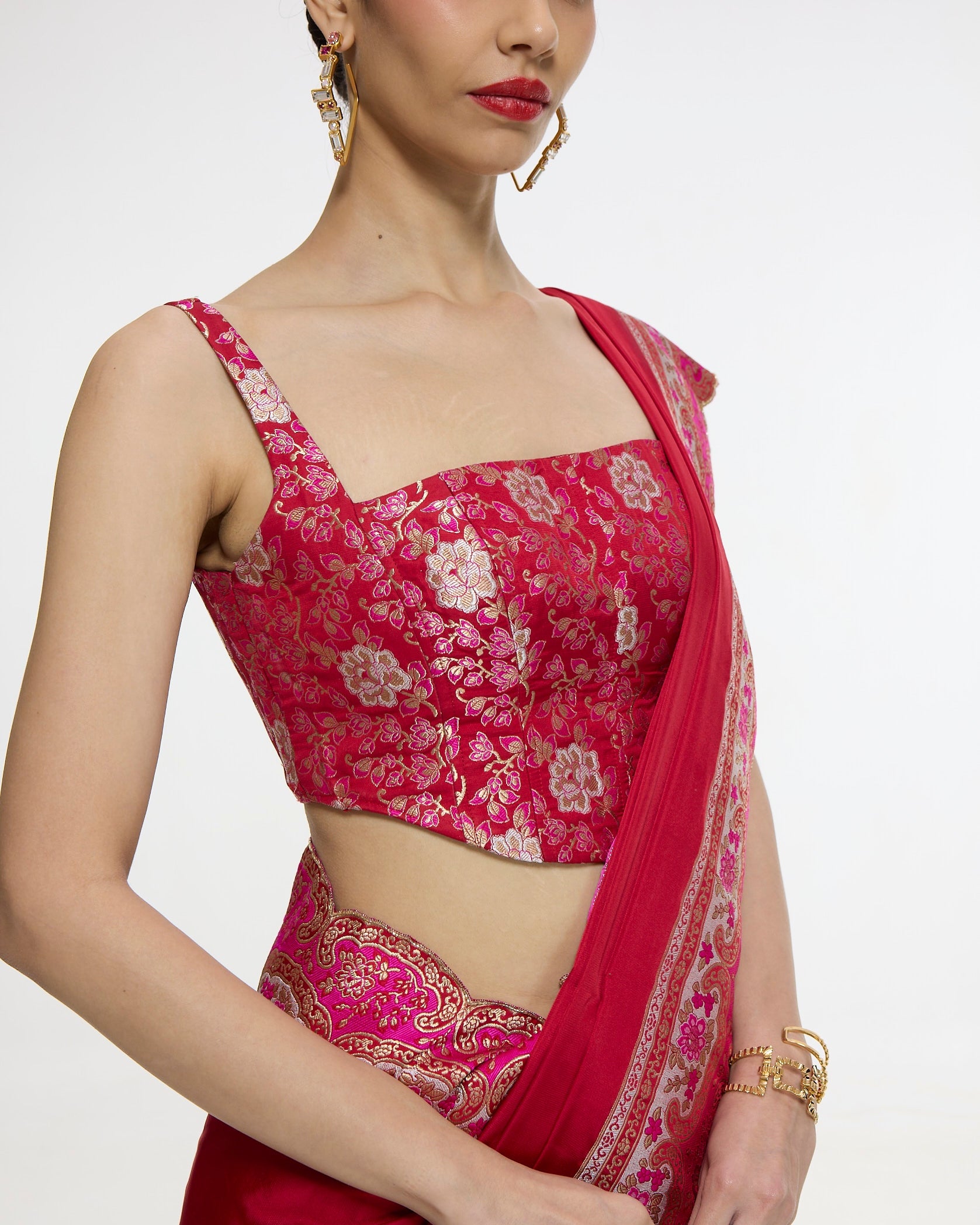 Handwoven Rose Red Silk Sari