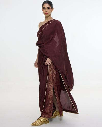 Pre Draped Handwoven Chestnut Mashroo Silk Sari