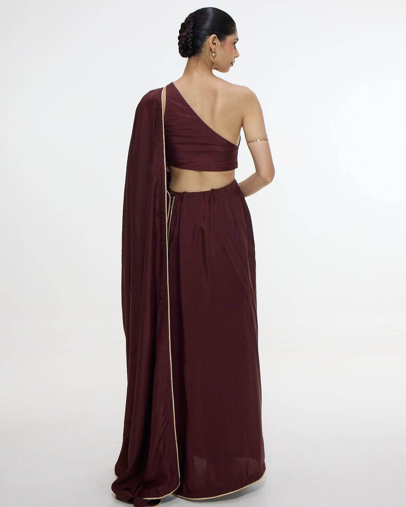 Pre Draped Handwoven Chestnut Mashroo Silk Sari