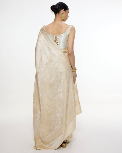 Handwoven Ivory Kadhwa Banarasi Sari