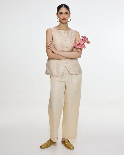 Handwoven Ivory Waistcoat Set