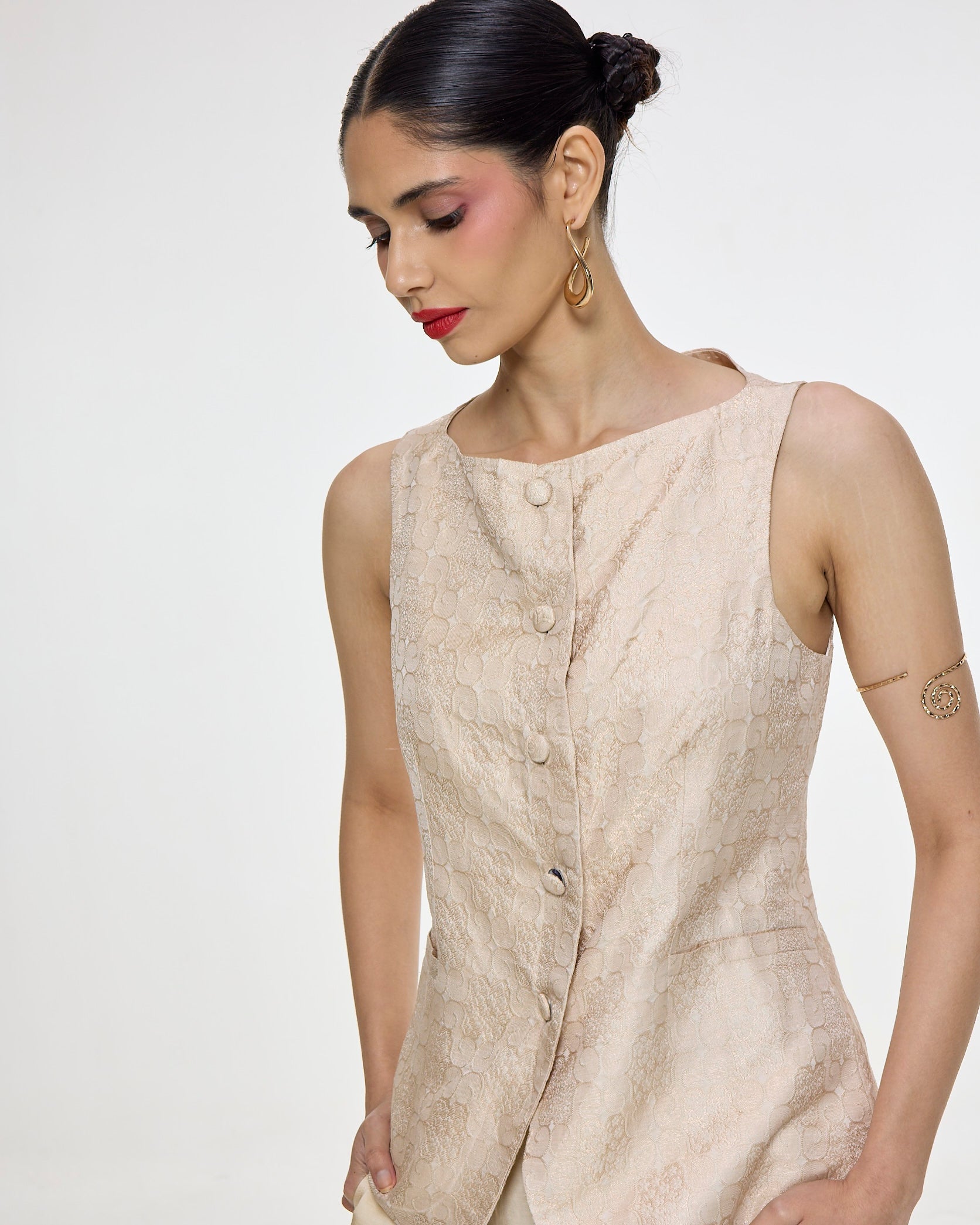 Handwoven Ivory Waistcoat Set