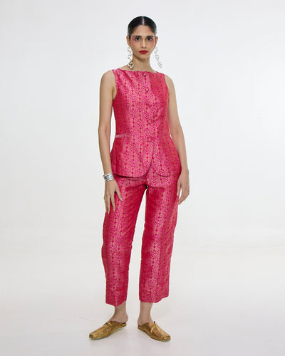 Handwoven Fuchsia Waistcoat Set