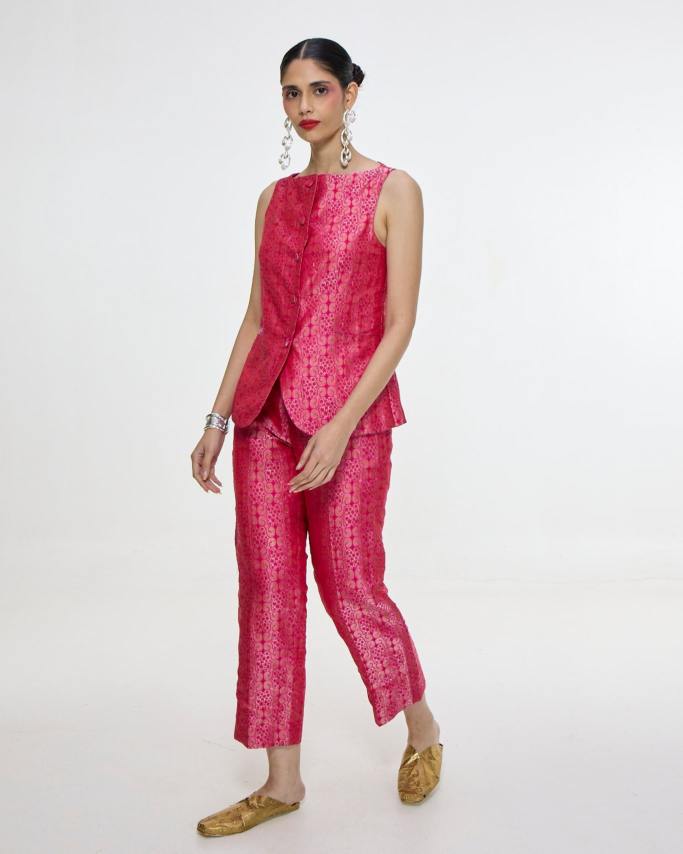 Handwoven Fuchsia Waistcoat Set