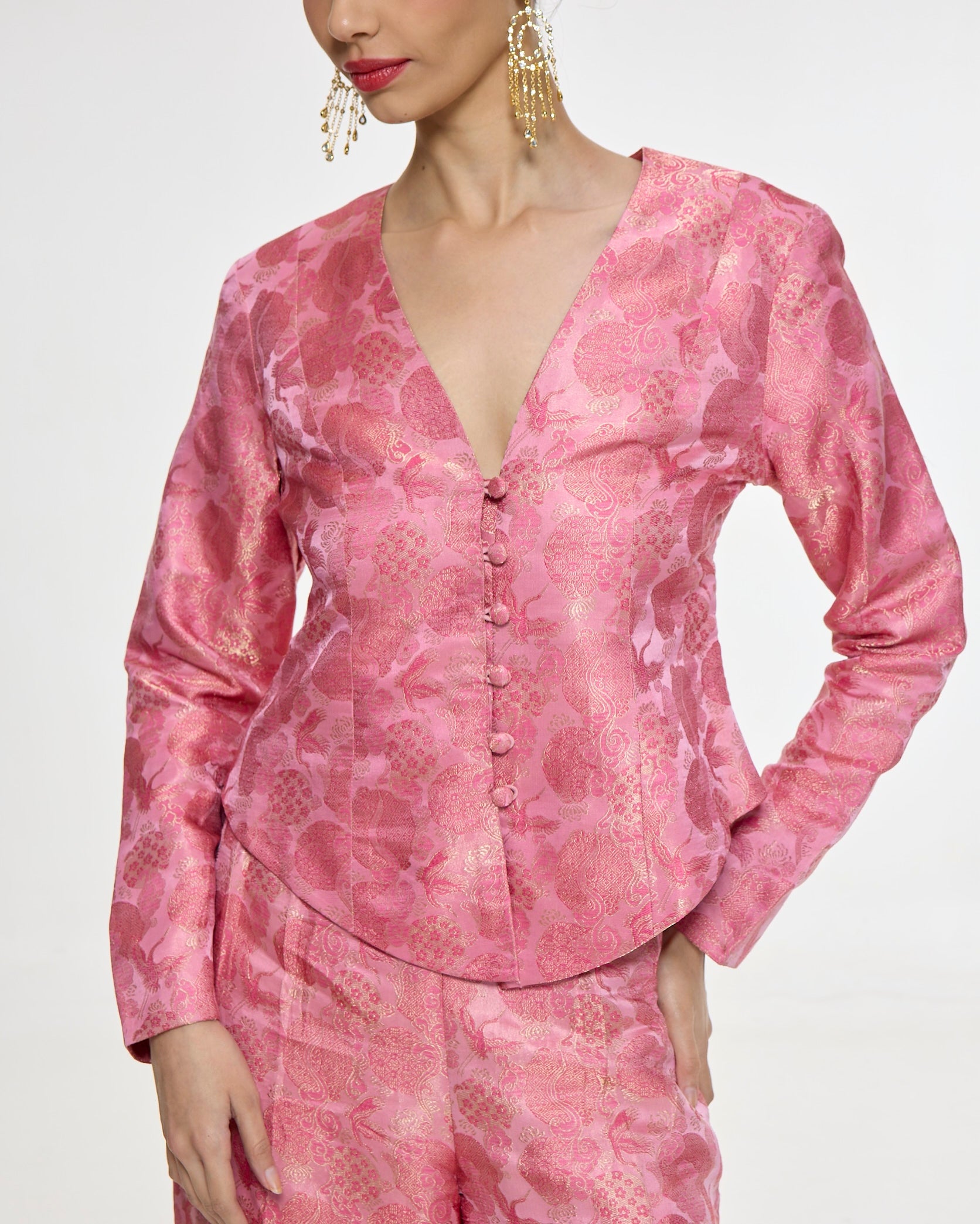 Handwoven Soft Pink Jacket Set