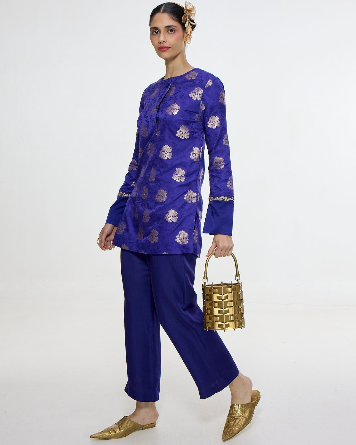 Handwoven Royal Blue Short Kurta Set