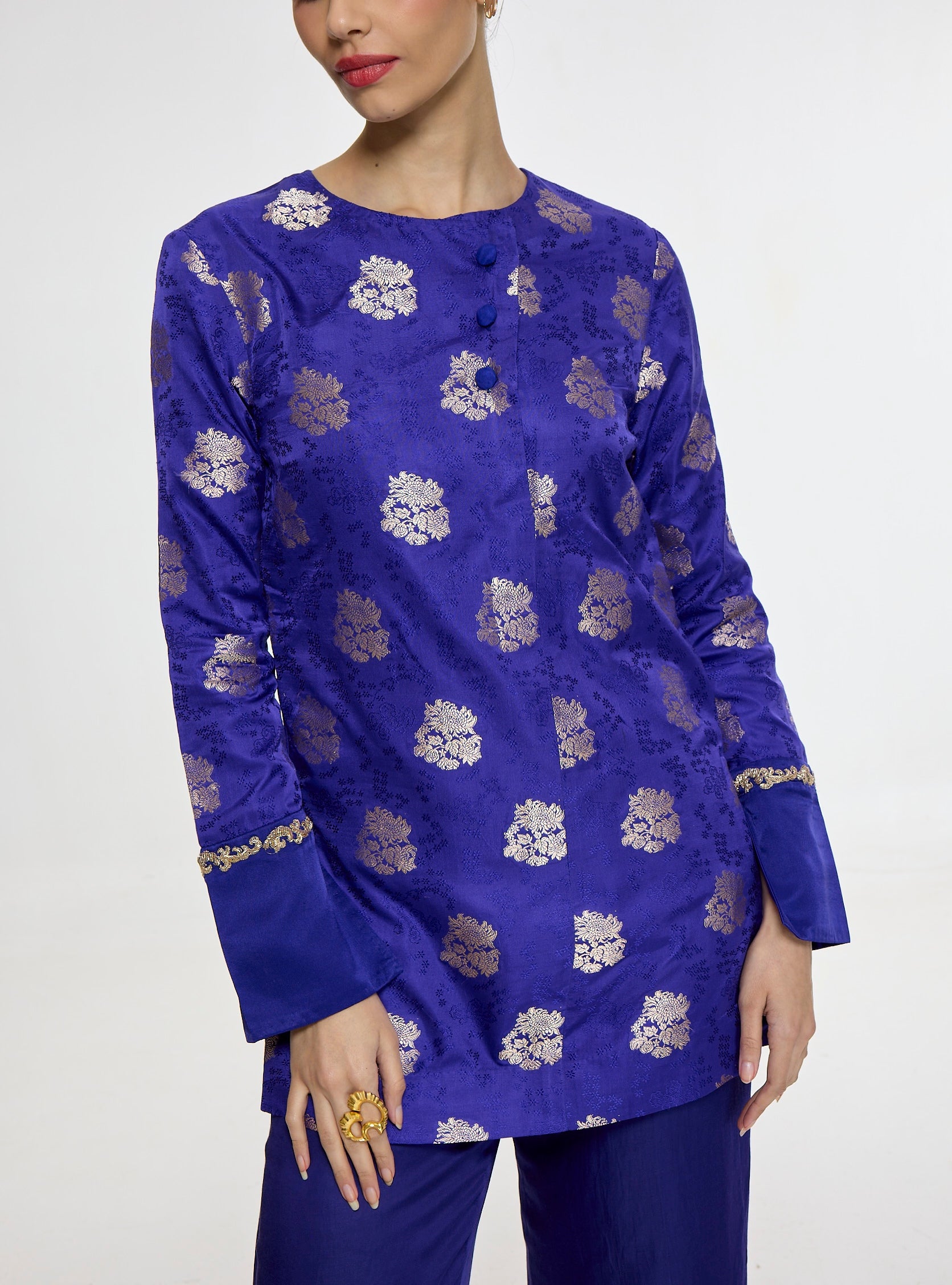 Handwoven Royal Blue Short Kurta Set