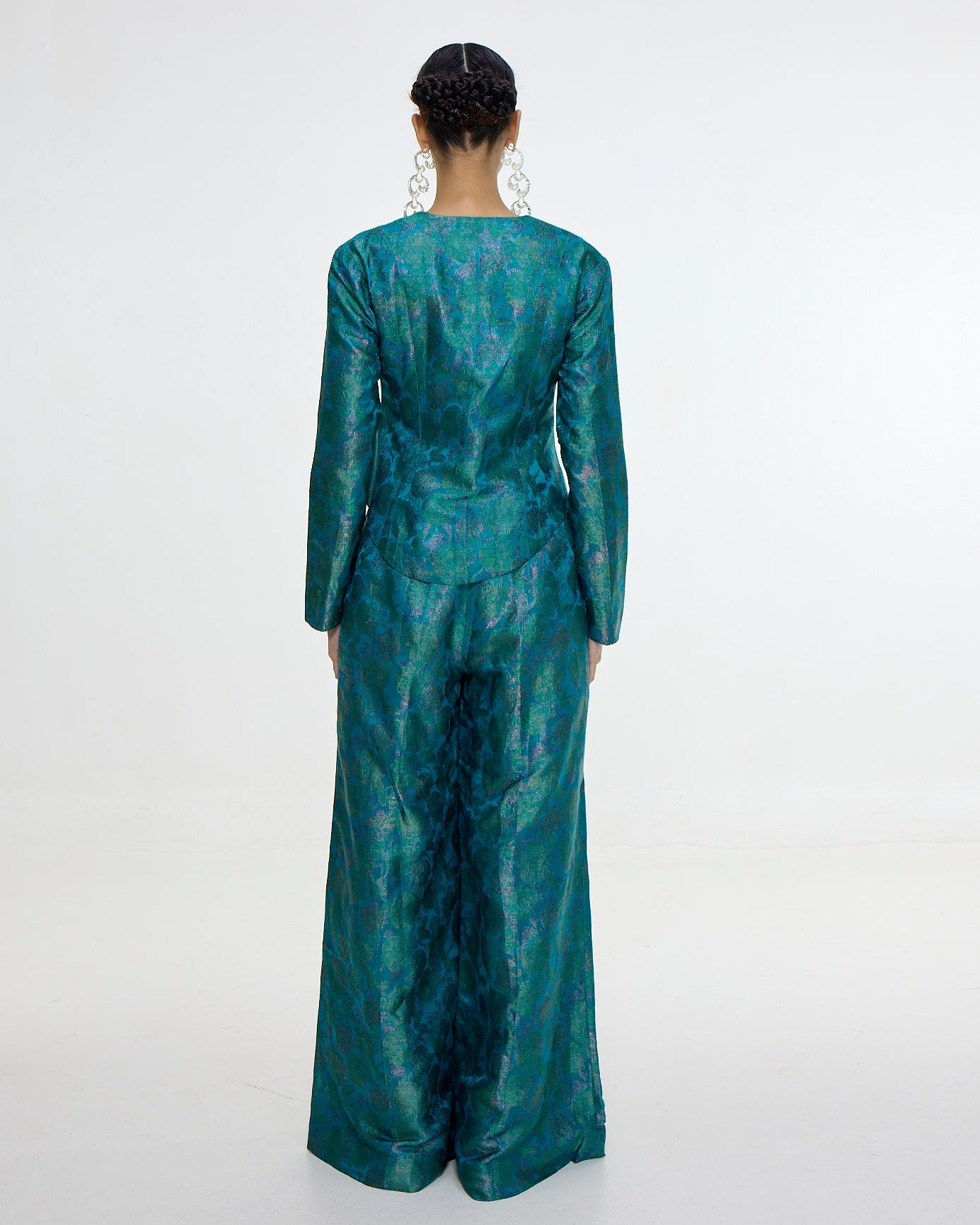 Handwoven Coral Blue Jacket Set