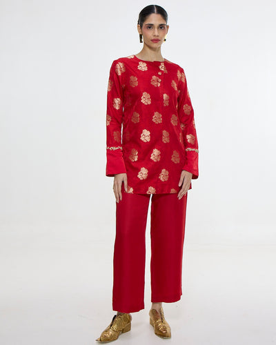 Handwoven Red Short Kurta Set