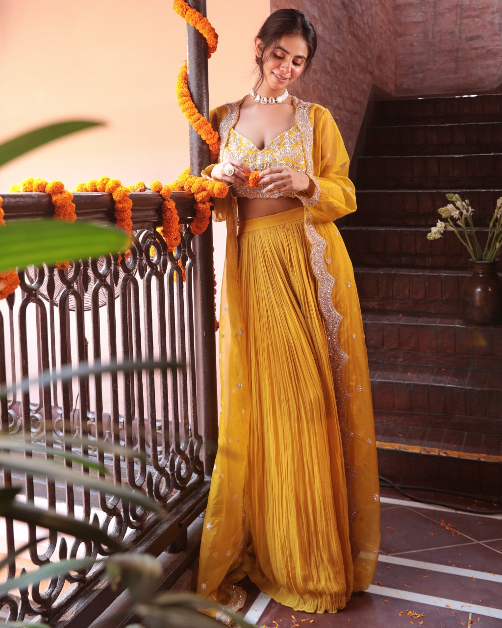 Ochre Yellow Jacket Palazzo Set