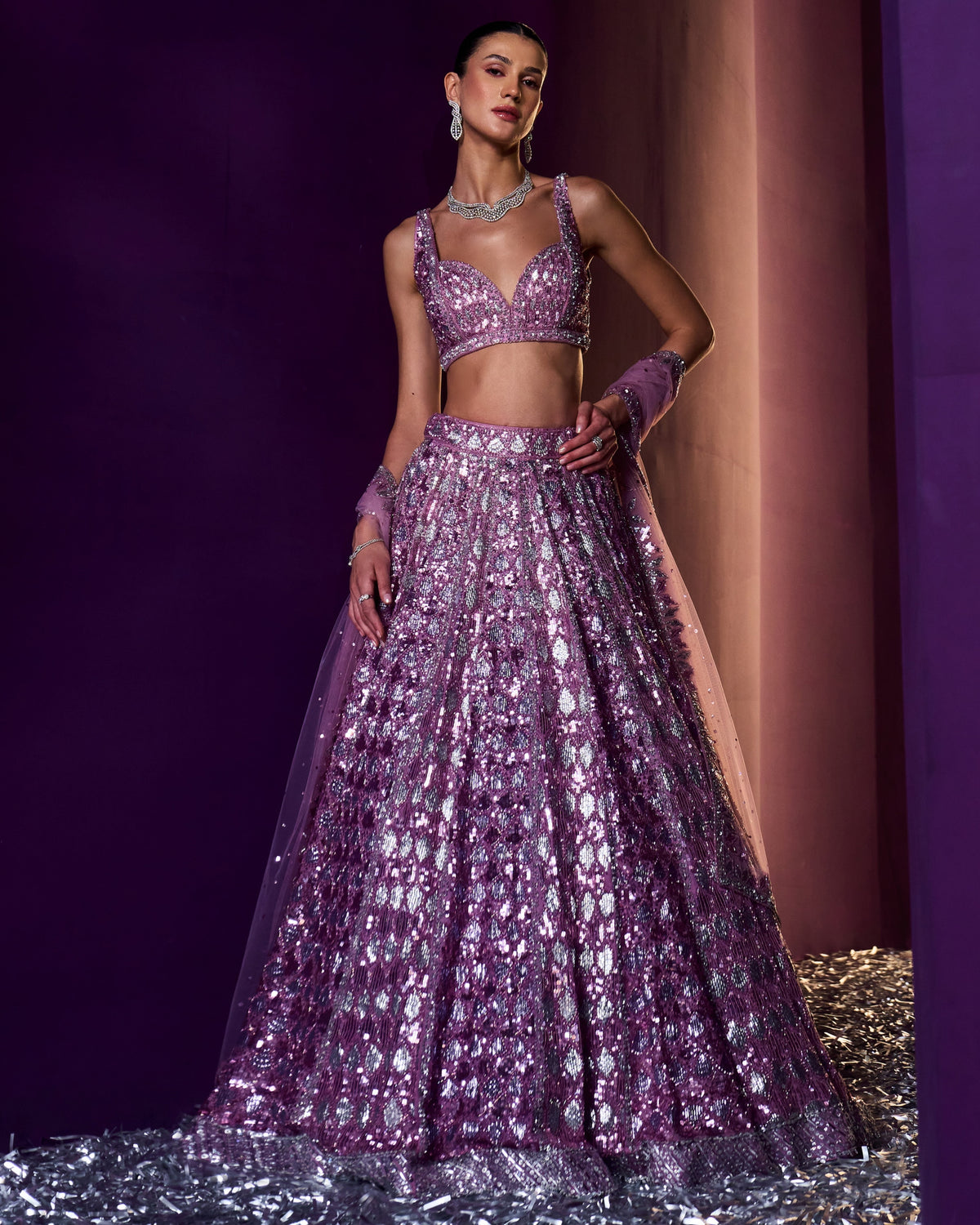 Ura Periwinkle Organza Lehenga Set