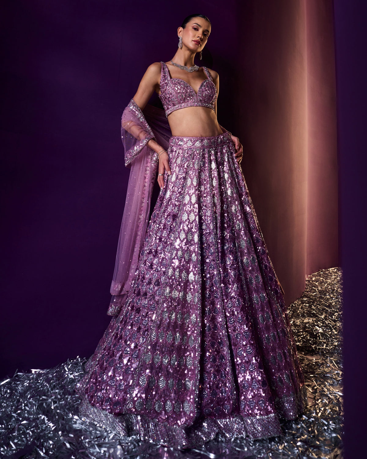 Ura Periwinkle Organza Lehenga Set