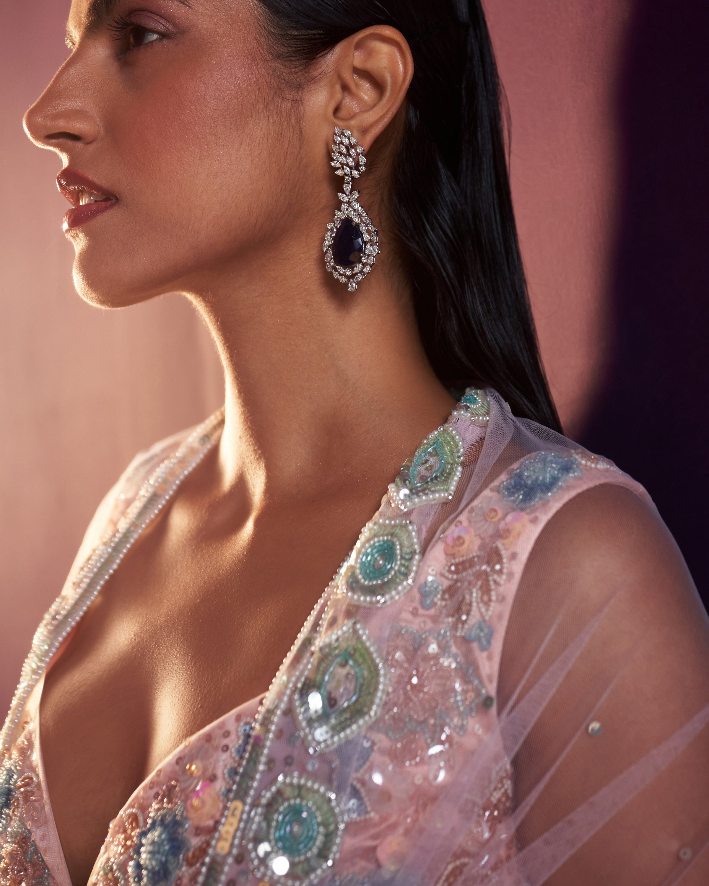 Peach Net Lehenga Set