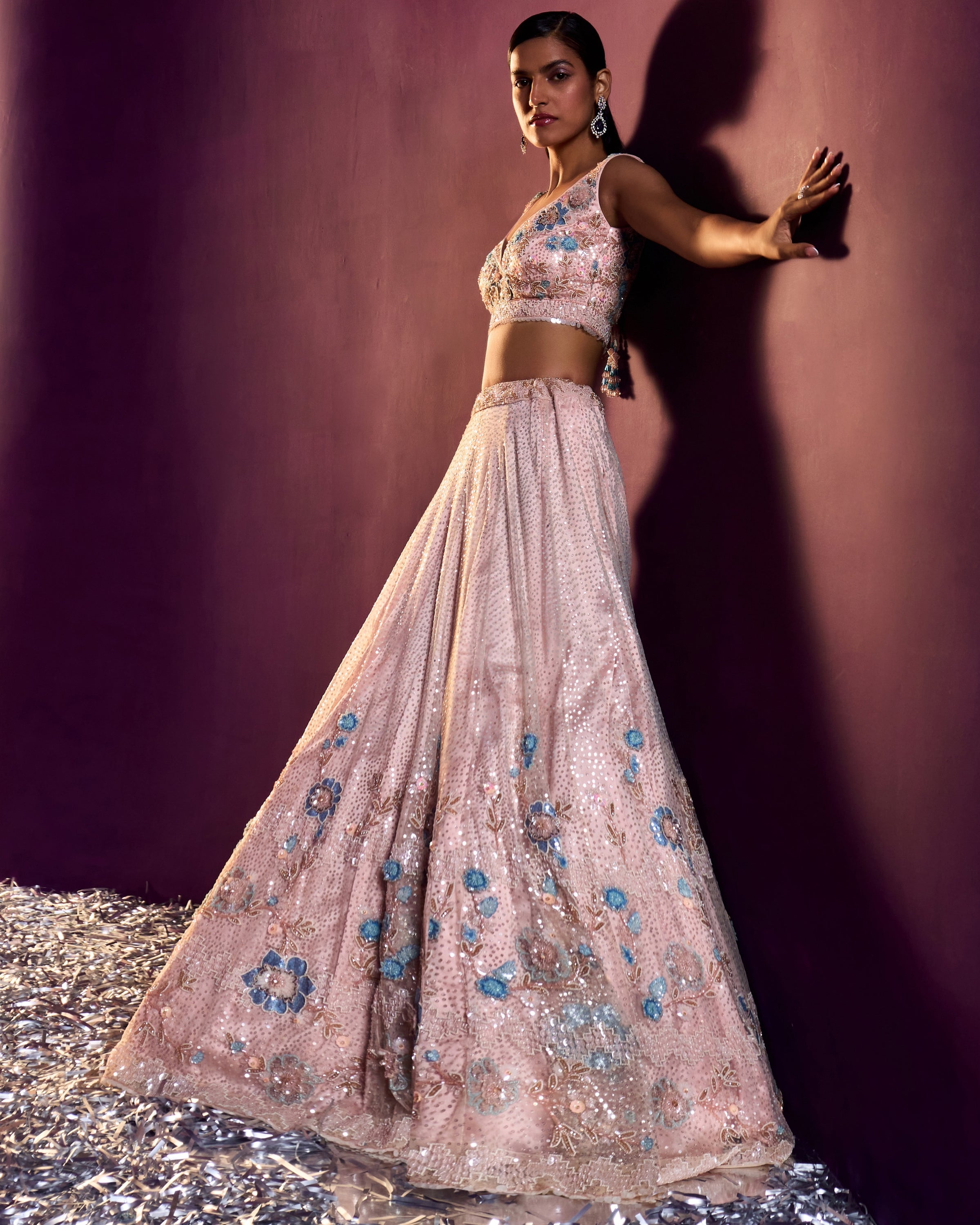 Peach Net Lehenga Set