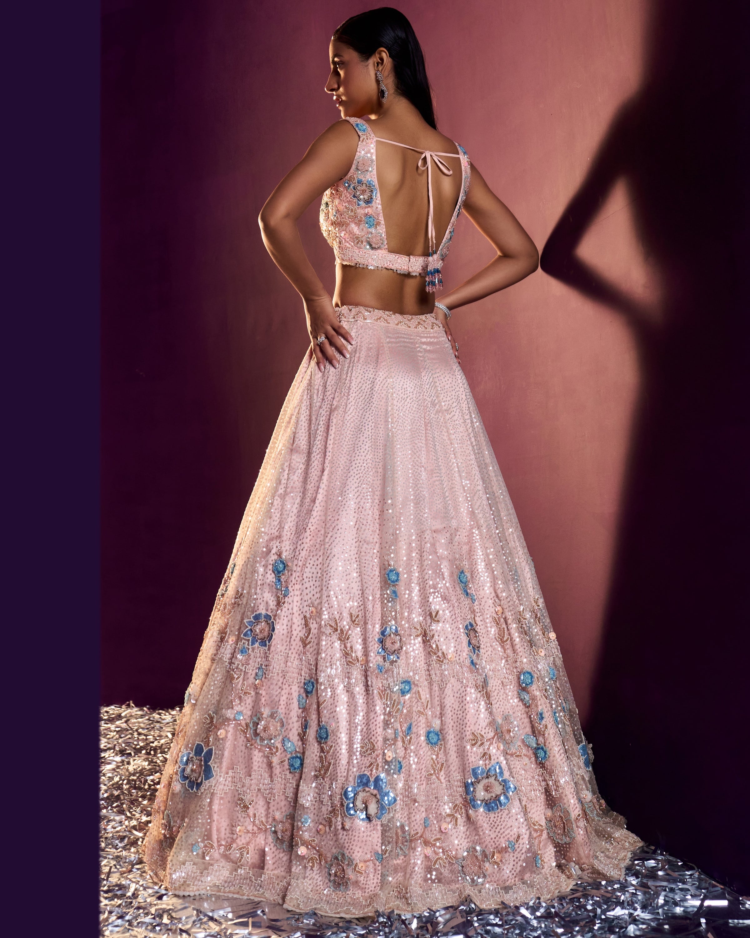 Peach Net Lehenga Set