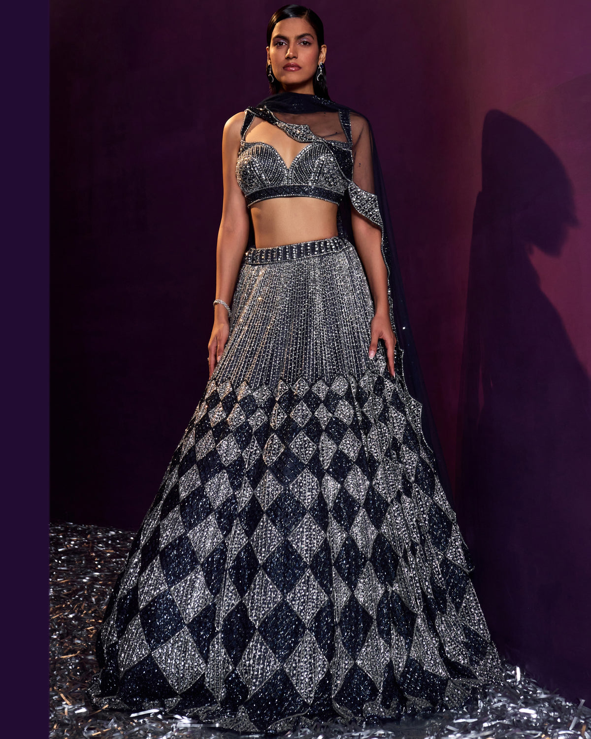 Midnight Blue Net Lehenga Set