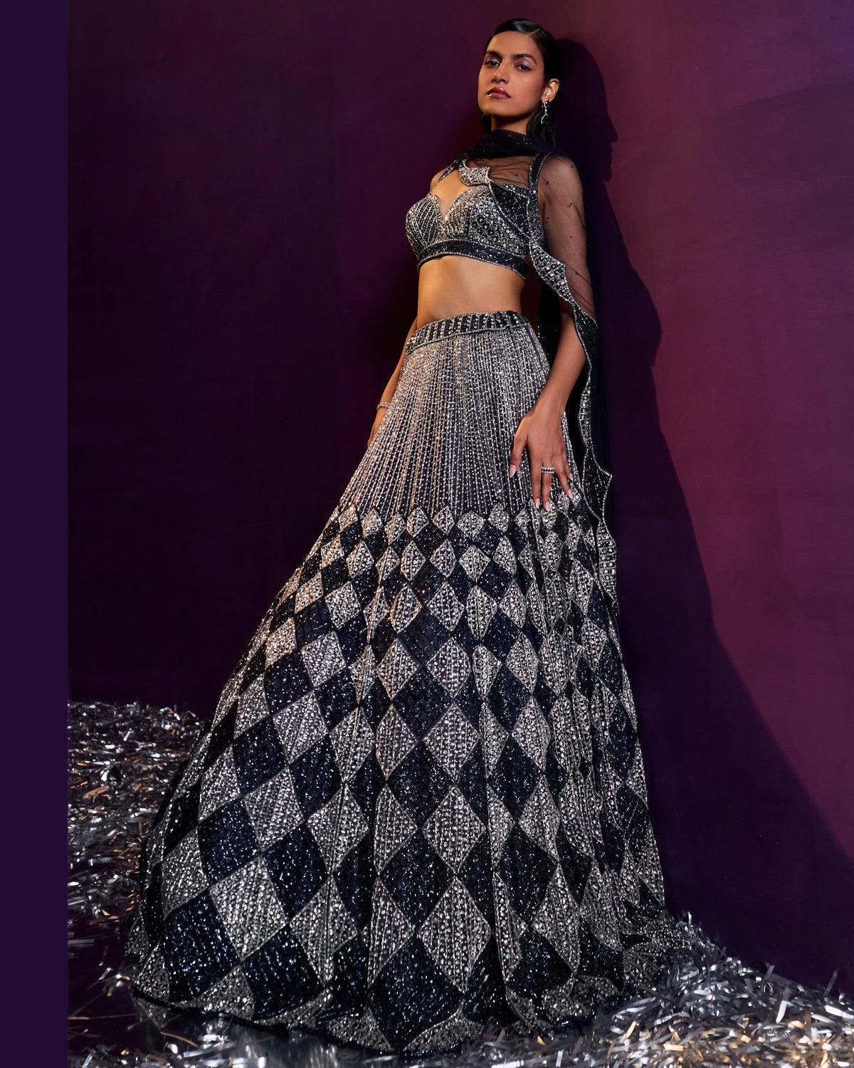 Midnight Blue Net Lehenga Set