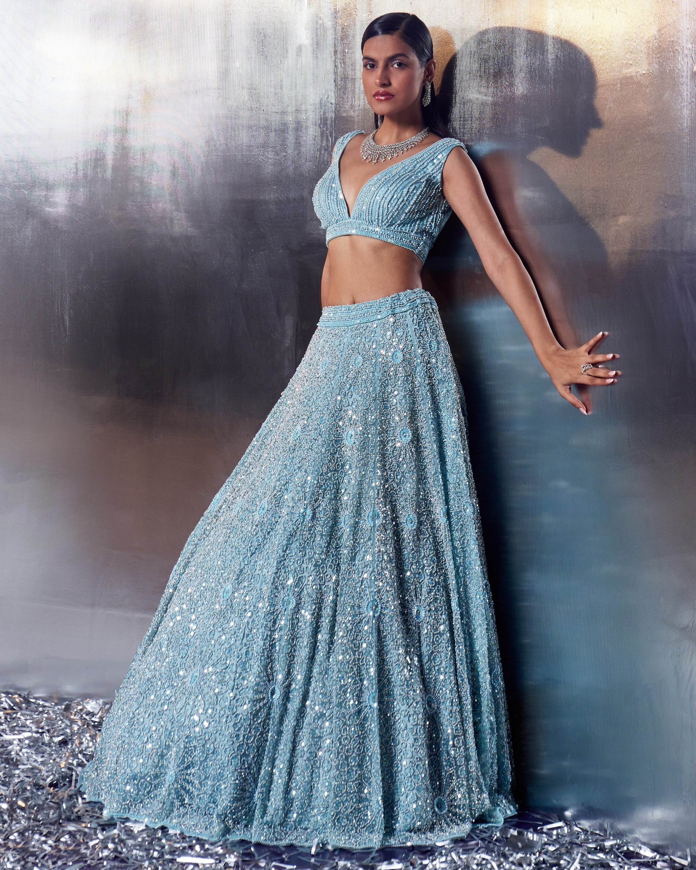 Tiffany Blue Net Lehenga Set