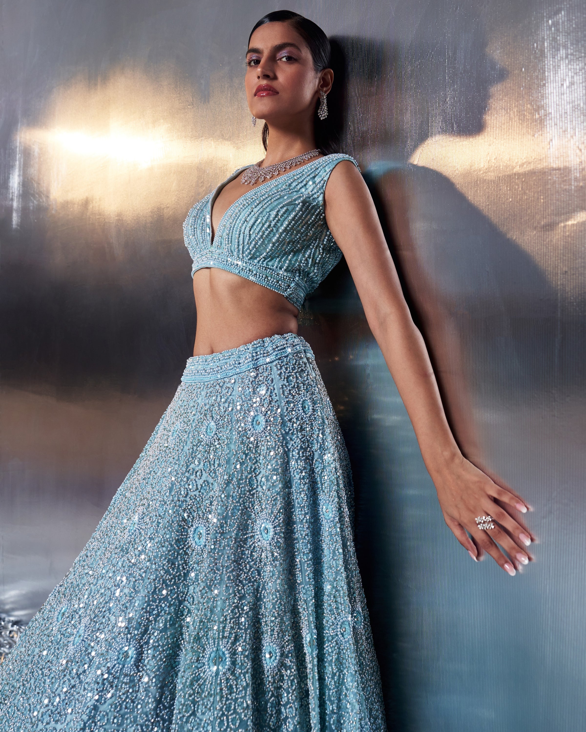 Tiffany Blue Net Lehenga Set