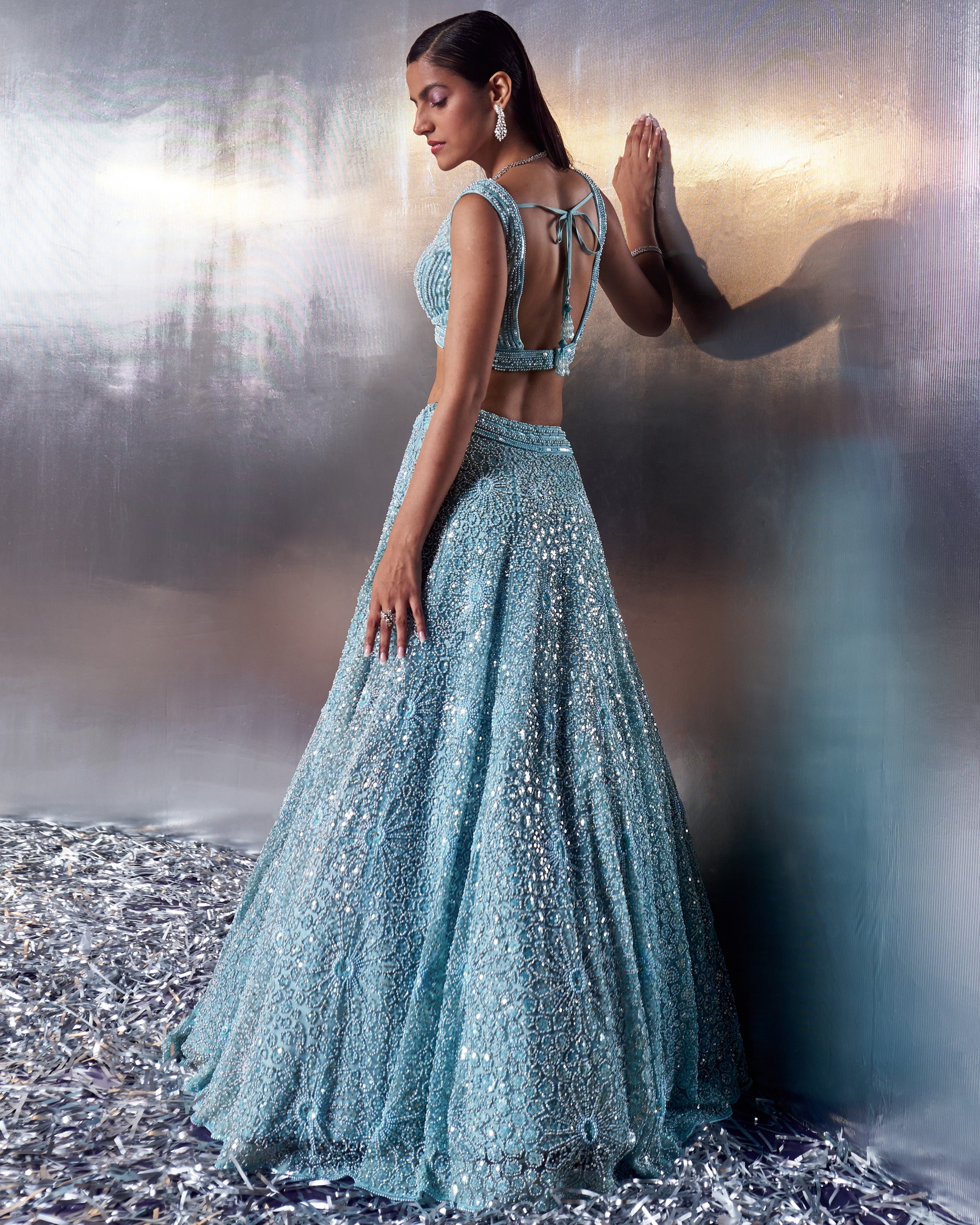 Tiffany Blue Net Lehenga Set