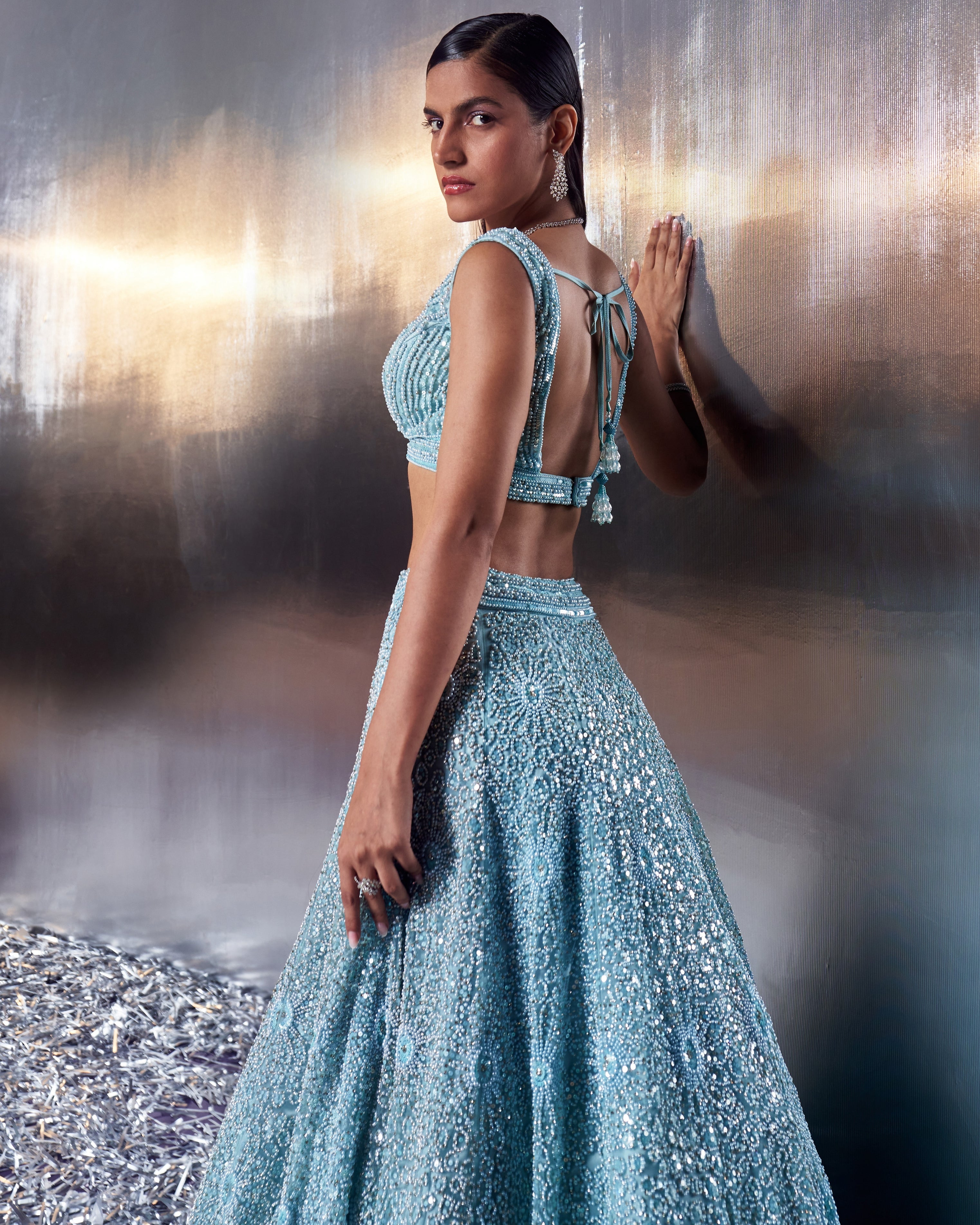 Tiffany Blue Net Lehenga Set