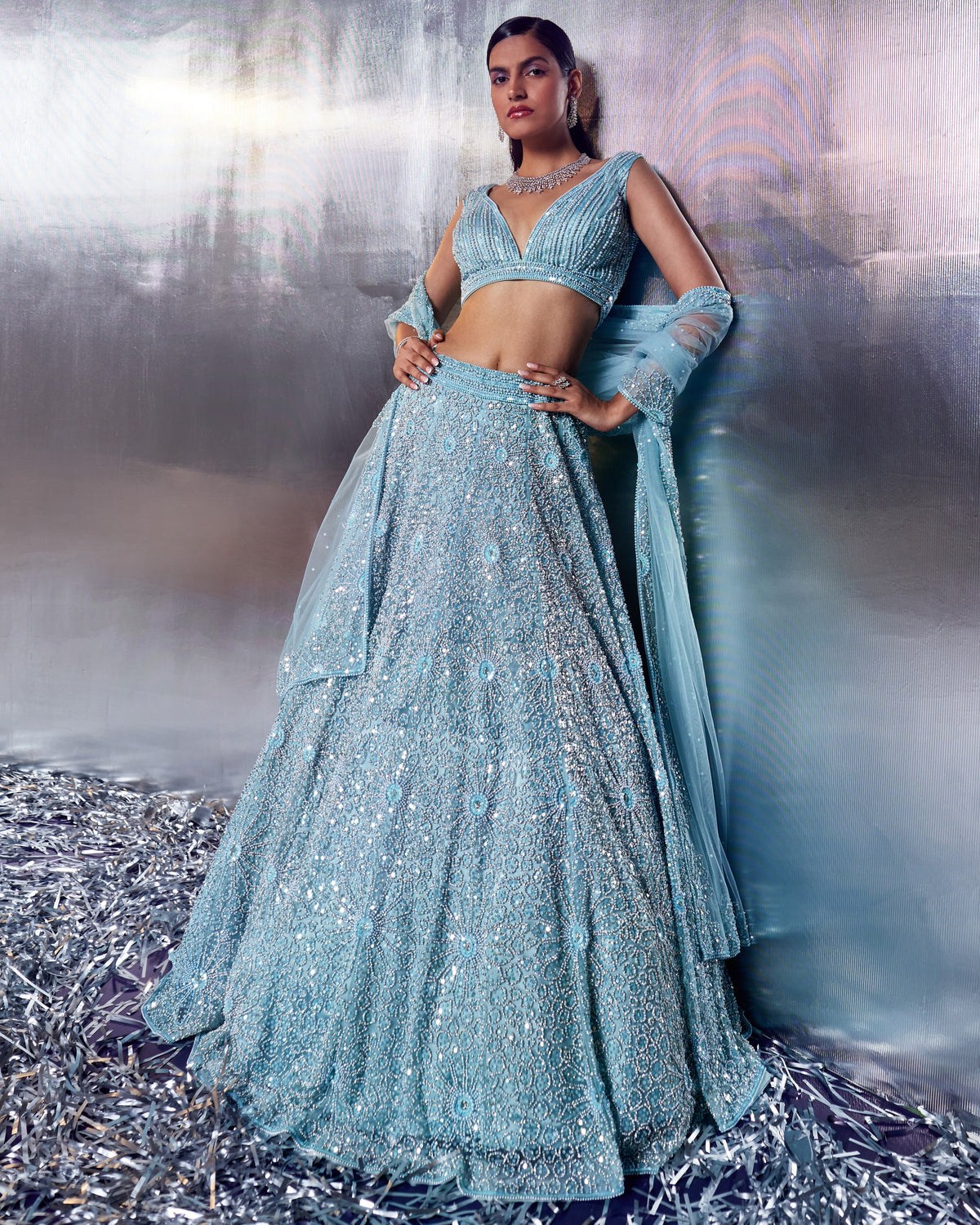 Tiffany Blue Net Lehenga Set